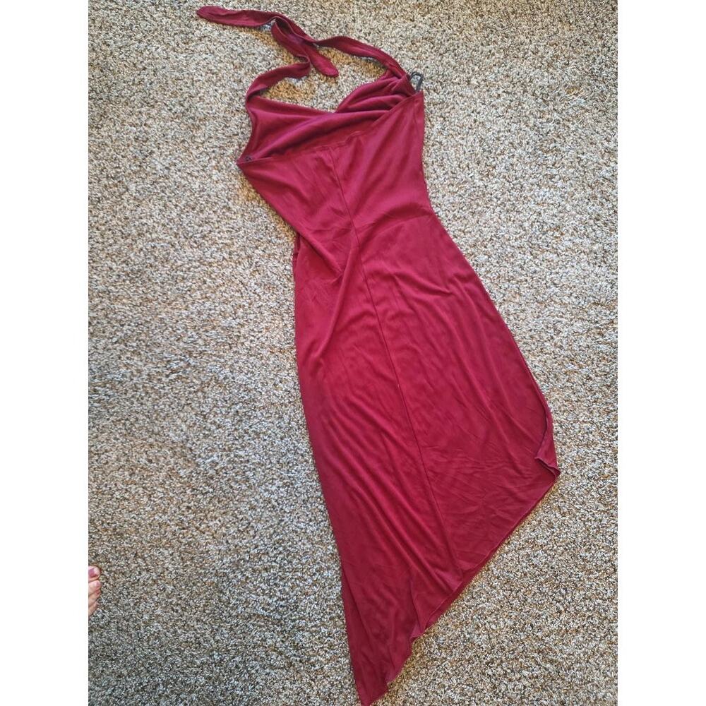 Charlotte Russe Burgundy Asymmetrical Halter Dress Size S - Picture 2 of 7